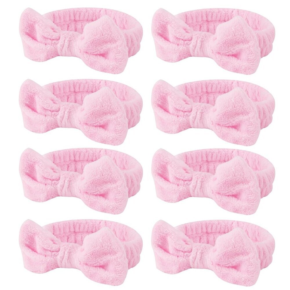 8 Pcs Pink Fleece Spa Headbands Hair Wraps for Makeup Face Washing Yoga